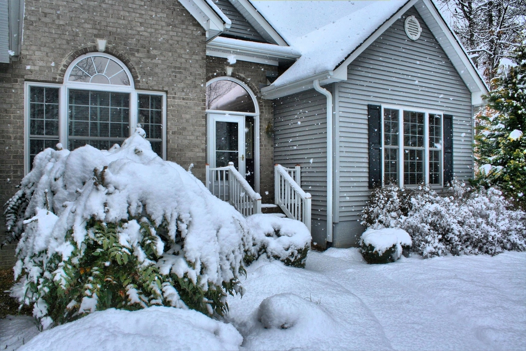 Suburban home in winter in the northwest suburbs